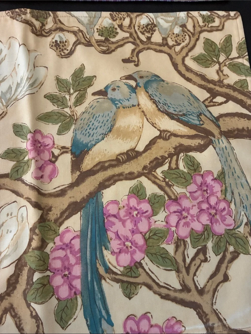 Juliska Beige Placemat Set of 3 with Blue Birds and Pink Flowers 19 X 14”